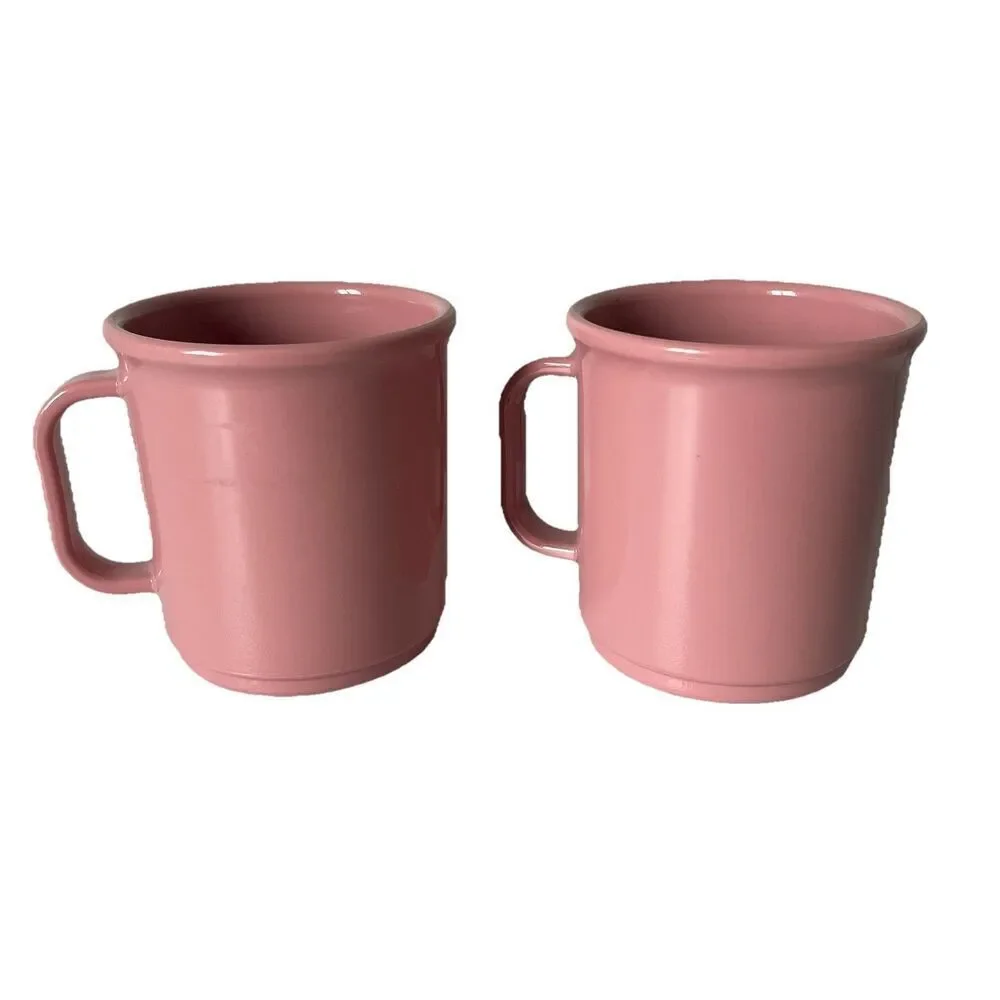 Vintage Rubbermaid Pink Mauve 10 oz Melamine Coffee Tea Drink Mugs Cups Set of 2